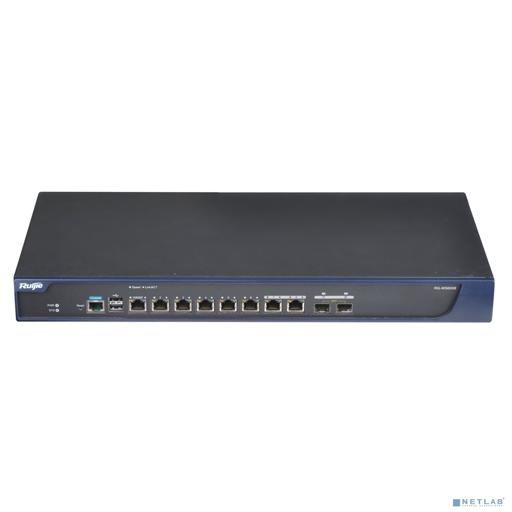 Ruiji RG-WS6008 Контроллер беспроводного доступа 1000BASE-T ports, 2 1000BASE-T/1000BASE-X combo ports, 32 APs by default, maximum 200 APs