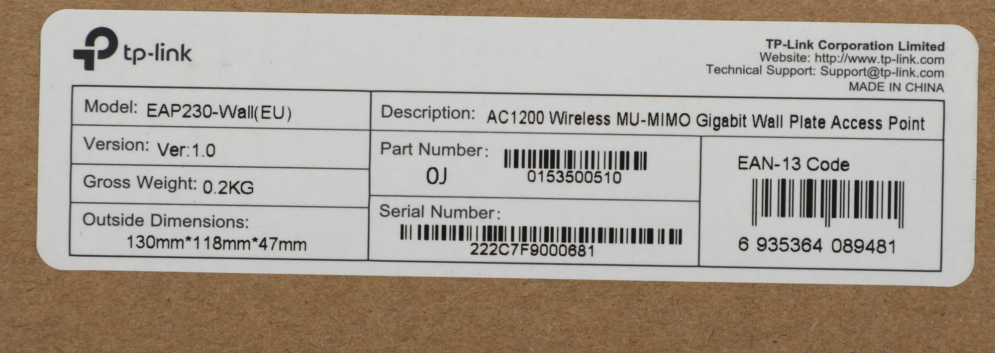 TP-Link EAP230-Wall Встраиваемая в стену точка доступа Wi-Fi AC1200