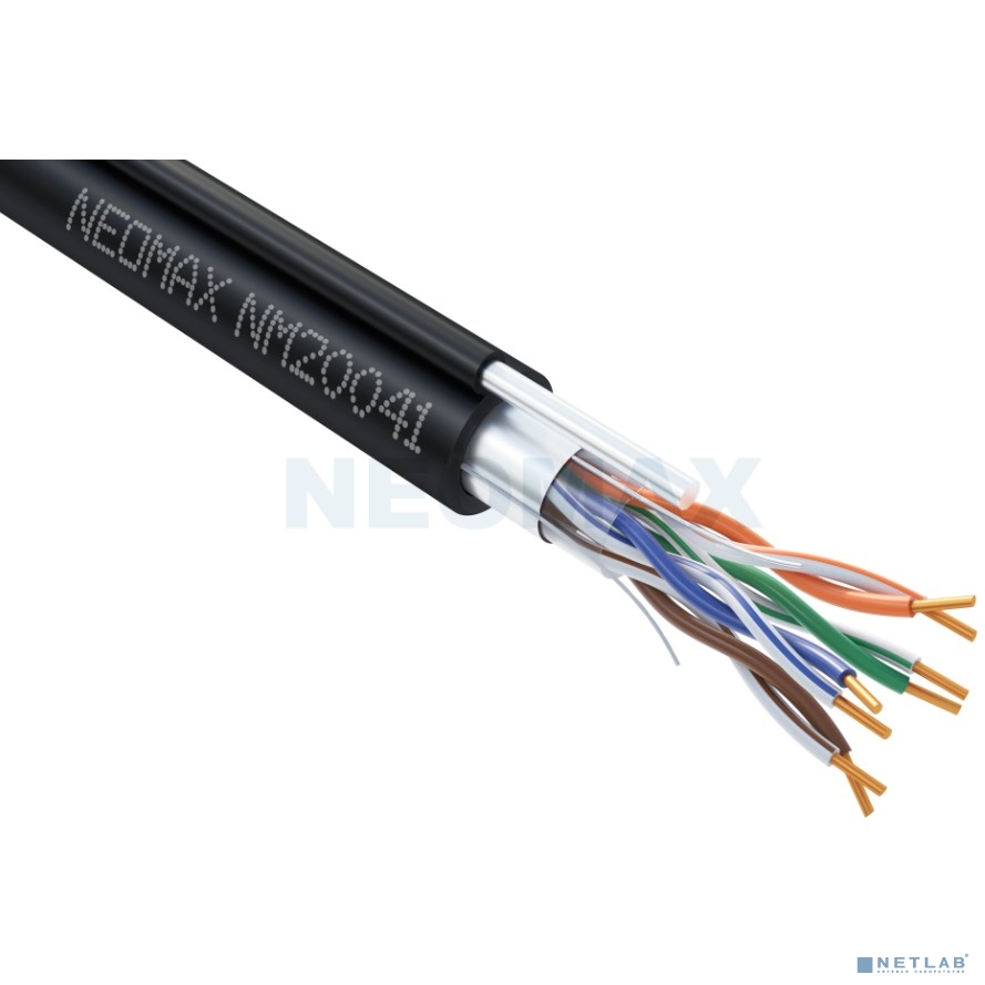 Кабель NEOMAX [NM20041] F/UTP cat.5e 4 пары (305 м) 0.52 мм (24 AWG) Медь, внешний, стальной трос 2.0мм, PE, черный;  Fluke Tested