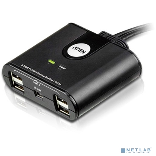 ATEN US224-(AT) Переключатель, электрон., USB, 2 User > 2 устройства + клавиатура + мышь, 2 USB A-тип > 4 USB A-тип, Male > Female, со встроен. шнурами 2х1.2м., (USB 2.0)