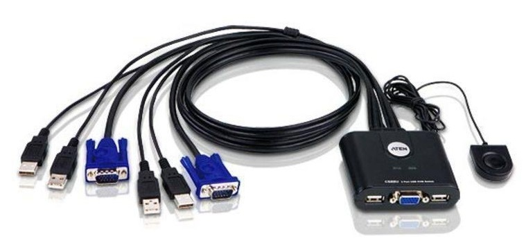 Переключатель KVM Aten CS22U-AT 2-портовый USB, VGA кабельный KVM коммутатор с пультом удаленного переключения порта (2048x1536)
