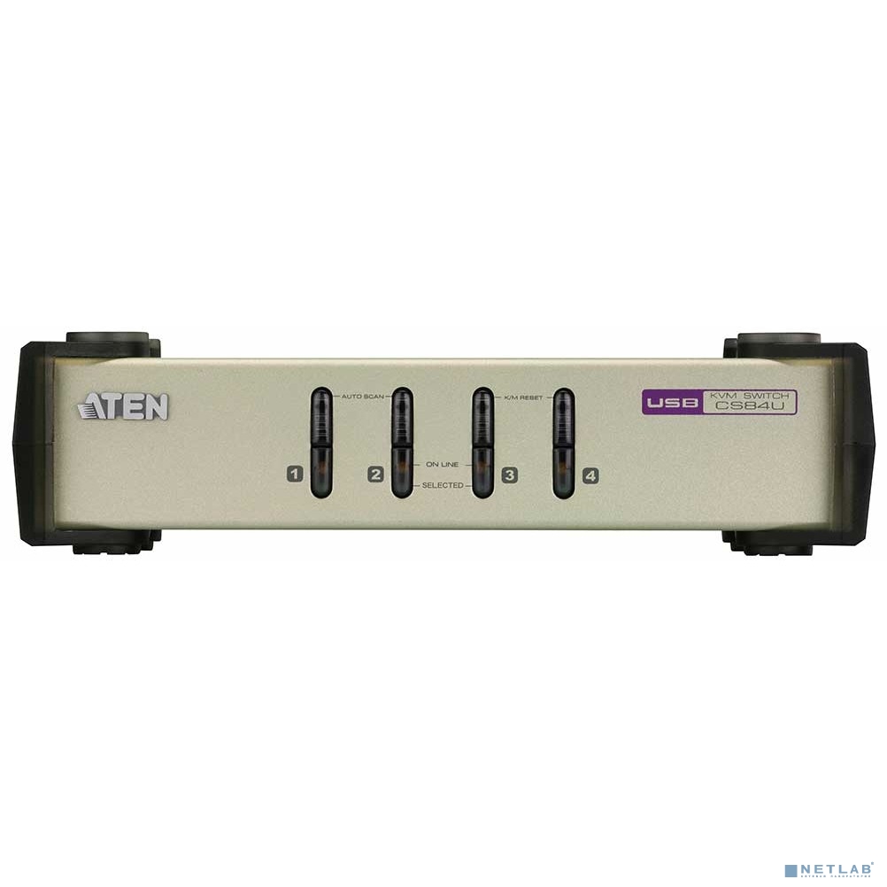 Переключатель KVM ATEN PS2/USB+VGA =>  4 cpu PS2/USB+VGA,  2048x1536, настол., исп.стандарт.шнуры, без OSD (CS84U-AT)