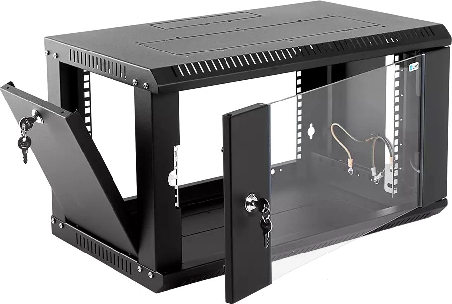 ЦМО Шкаф телекоммуникационный настенный разборный 6U (600х350) дверь стекло, цвет черный (ШРН-Э-6.350-9005) (1 коробка)
