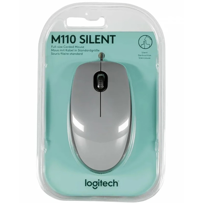 910-005490 Мышь Logitech M110 Silent (M110s) Mid Gray [бесшумная, оптическая, 1000dpi, USB, 1.8м]