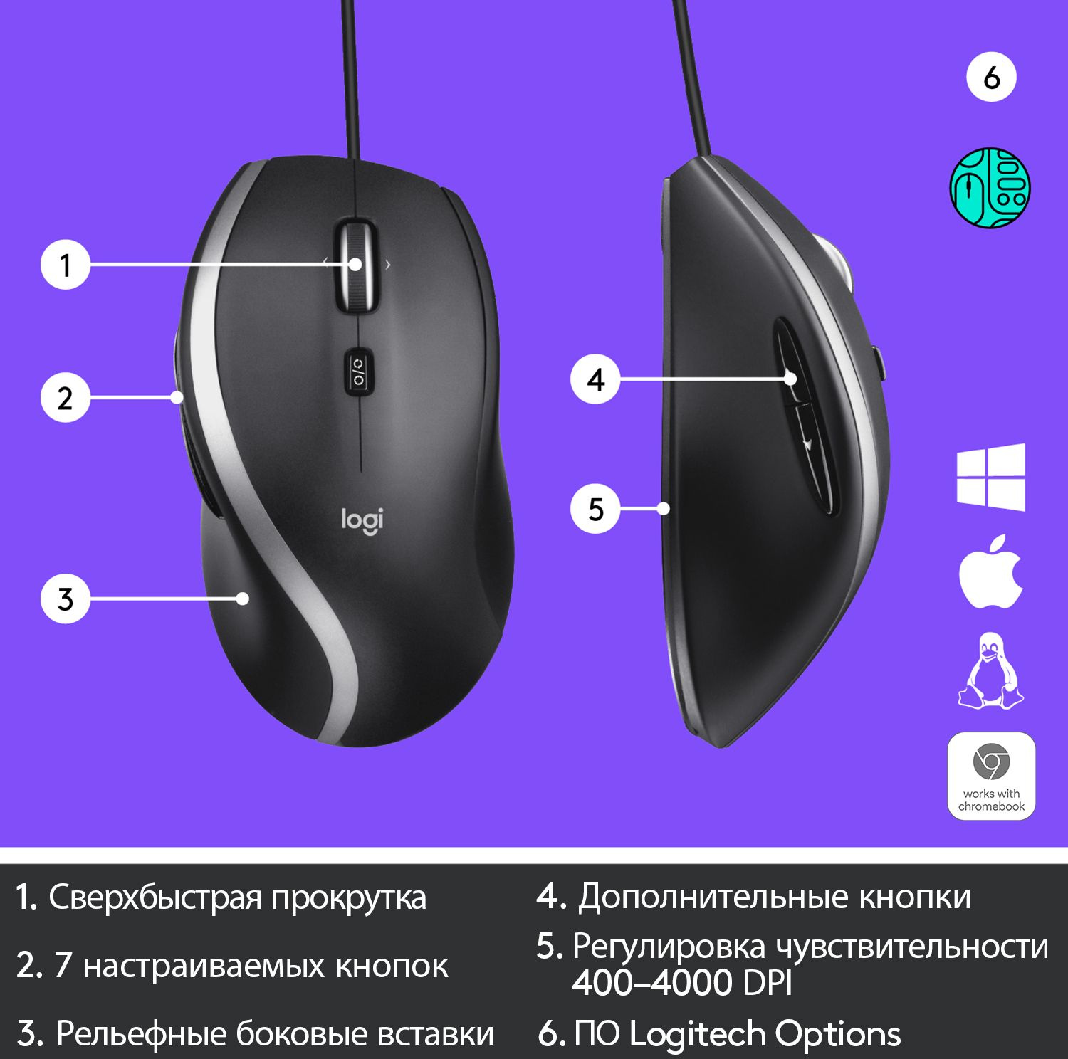 910-005784 Мышь Logitech M500s Advanced Black оптическая (4000dpi) USB (7but)