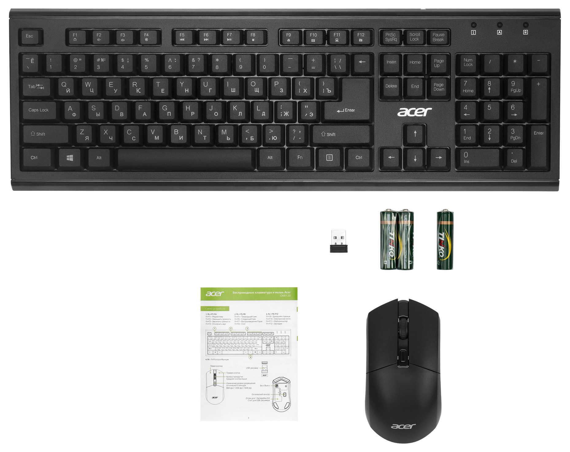 Acer OKR120 [ZL.KBDEE.007] Комплект (клавиатура + мышь) черный USB беспроводная