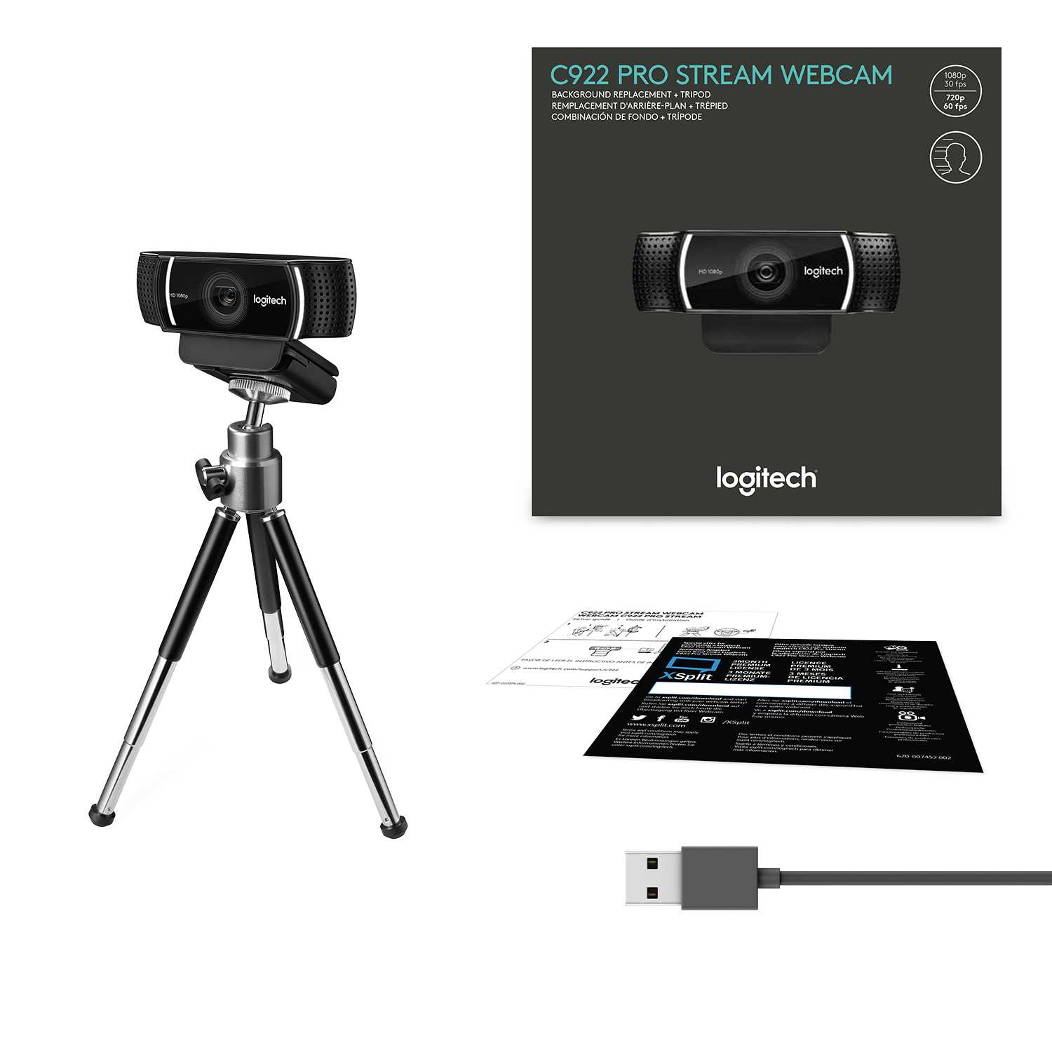 960-001088/960-001089 Logitech WebCam C922 Pro Stream  {USB 2.0, 1920*1080, 2Mpix foto, Mic, Black}