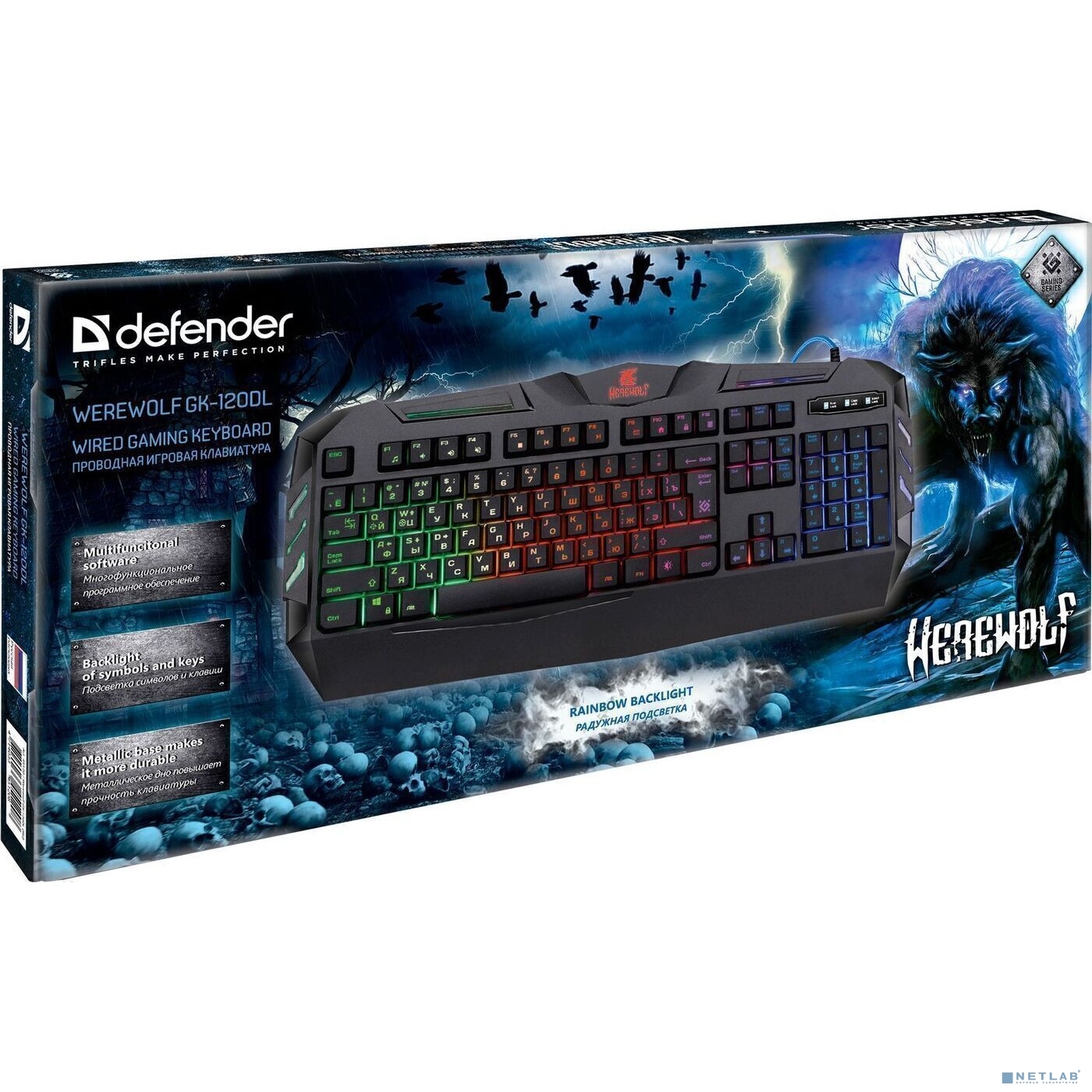 Defender Клавиатура Werewolf GK-120DL RU [45120] {Проводная игровая, RGB подсветка,19 Anti-Ghost}