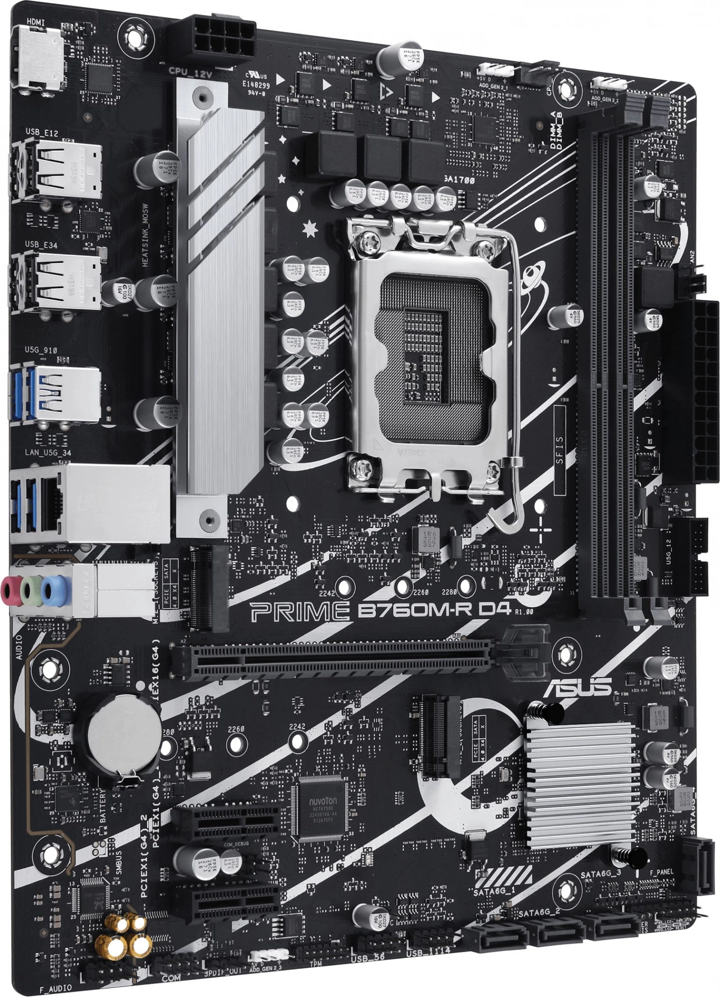 ASUS PRIME B760M-R D4 (Socket 1700, mATX, 2xDDR4(64GB), HDMI 2.1, 1xPCIe 4.0x16/2xPCIe 4.0 x1 , 1xLAN (2.5GbE), 4xSATA 6Gb/s, 2xM.2, 4xUSB 3.2, 4xUSB 2.0)