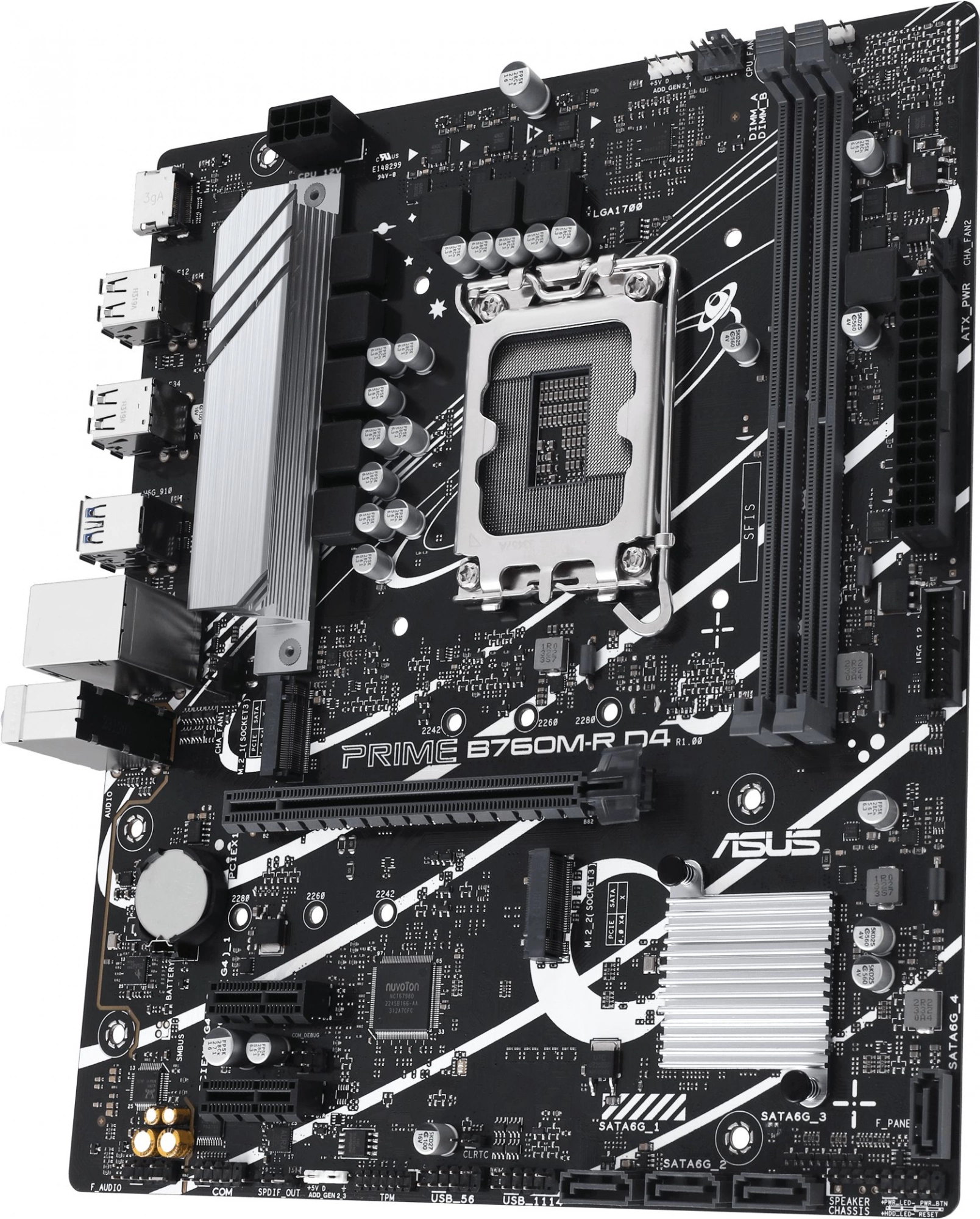 ASUS PRIME B760M-R D4 (Socket 1700, mATX, 2xDDR4(64GB), HDMI 2.1, 1xPCIe 4.0x16/2xPCIe 4.0 x1 , 1xLAN (2.5GbE), 4xSATA 6Gb/s, 2xM.2, 4xUSB 3.2, 4xUSB 2.0)