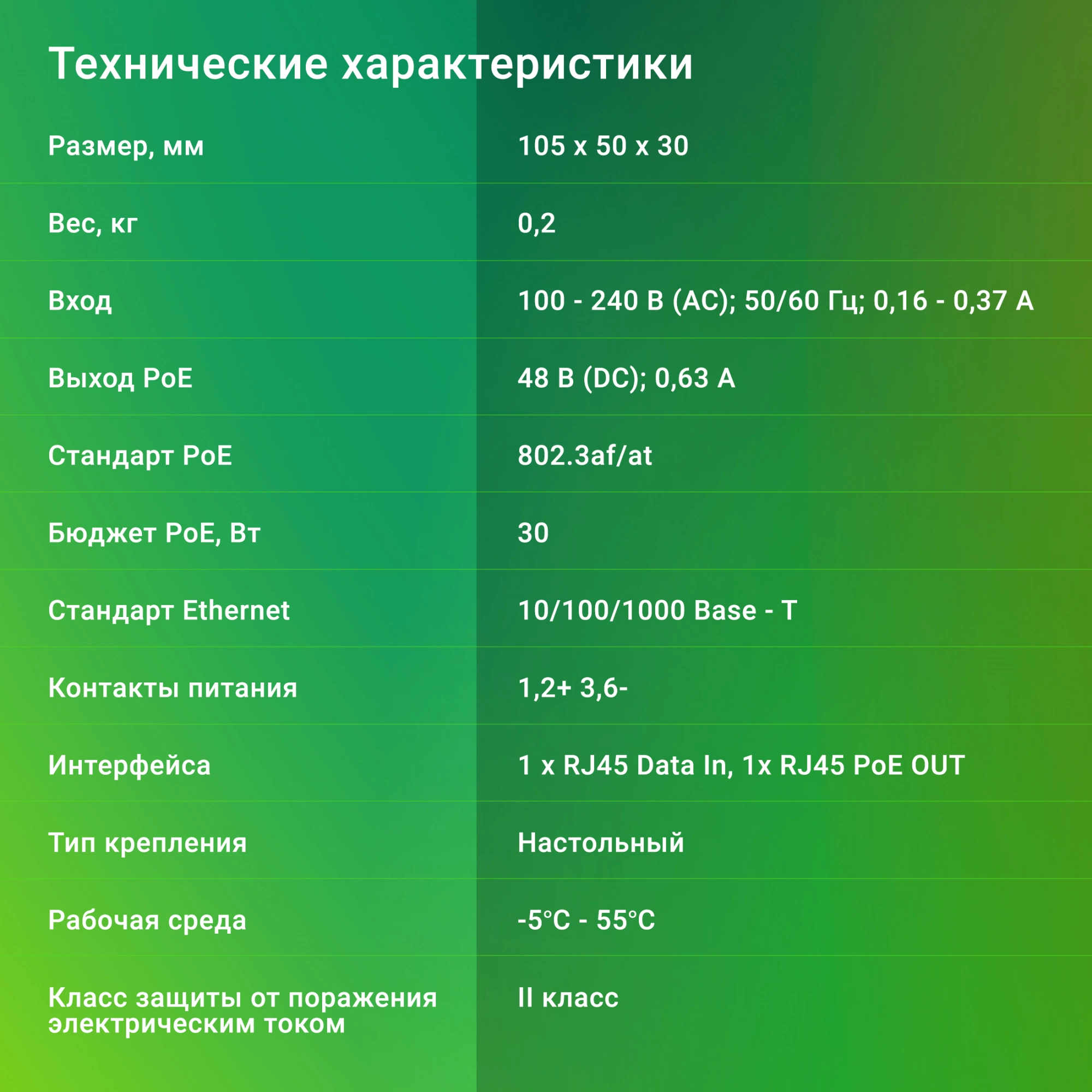 Инжектор PoE Digma DNP30W48GTXP 10/100/1000BASE-T 30Вт 100-240В(АС)