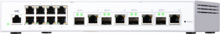 Коммутатор/ QNAP QSW-M408-4C 10 Gbps managed switch with 4 SFP + ports, combined with RJ-45, 8 1 Gbps RJ-45 ports, bandwidth up to 96 Gbps, JumboFrame support.
