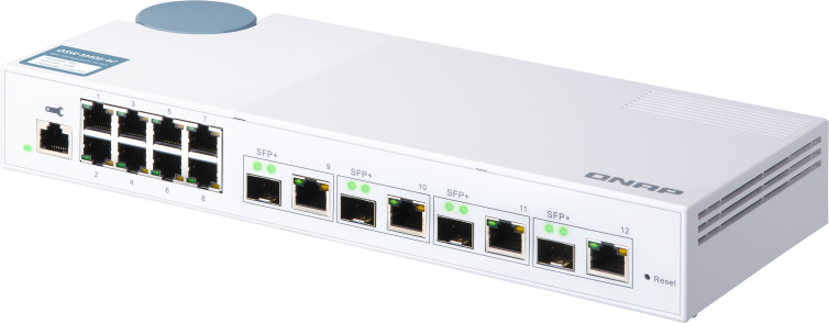 Коммутатор/ QNAP QSW-M408-4C 10 Gbps managed switch with 4 SFP + ports, combined with RJ-45, 8 1 Gbps RJ-45 ports, bandwidth up to 96 Gbps, JumboFrame support.