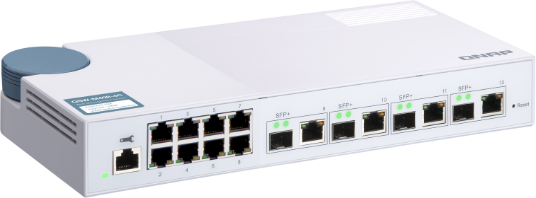 Коммутатор/ QNAP QSW-M408-4C 10 Gbps managed switch with 4 SFP + ports, combined with RJ-45, 8 1 Gbps RJ-45 ports, bandwidth up to 96 Gbps, JumboFrame support.