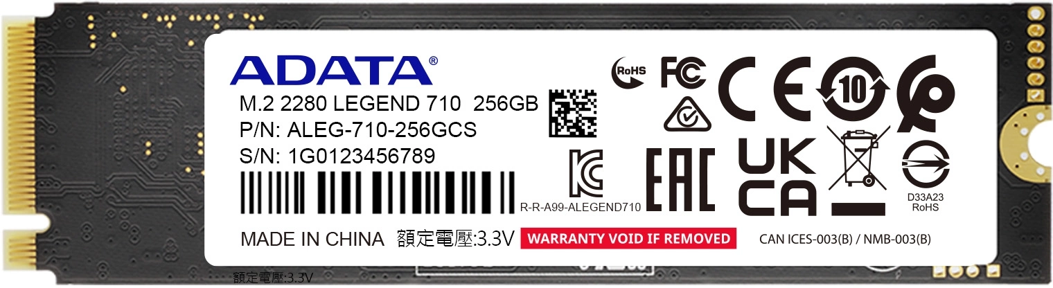 A-DATA SSD 256GB LEGEND 710 M.2 2280 ALEG-710-256GCS PCIe Gen3x4 with NVMe