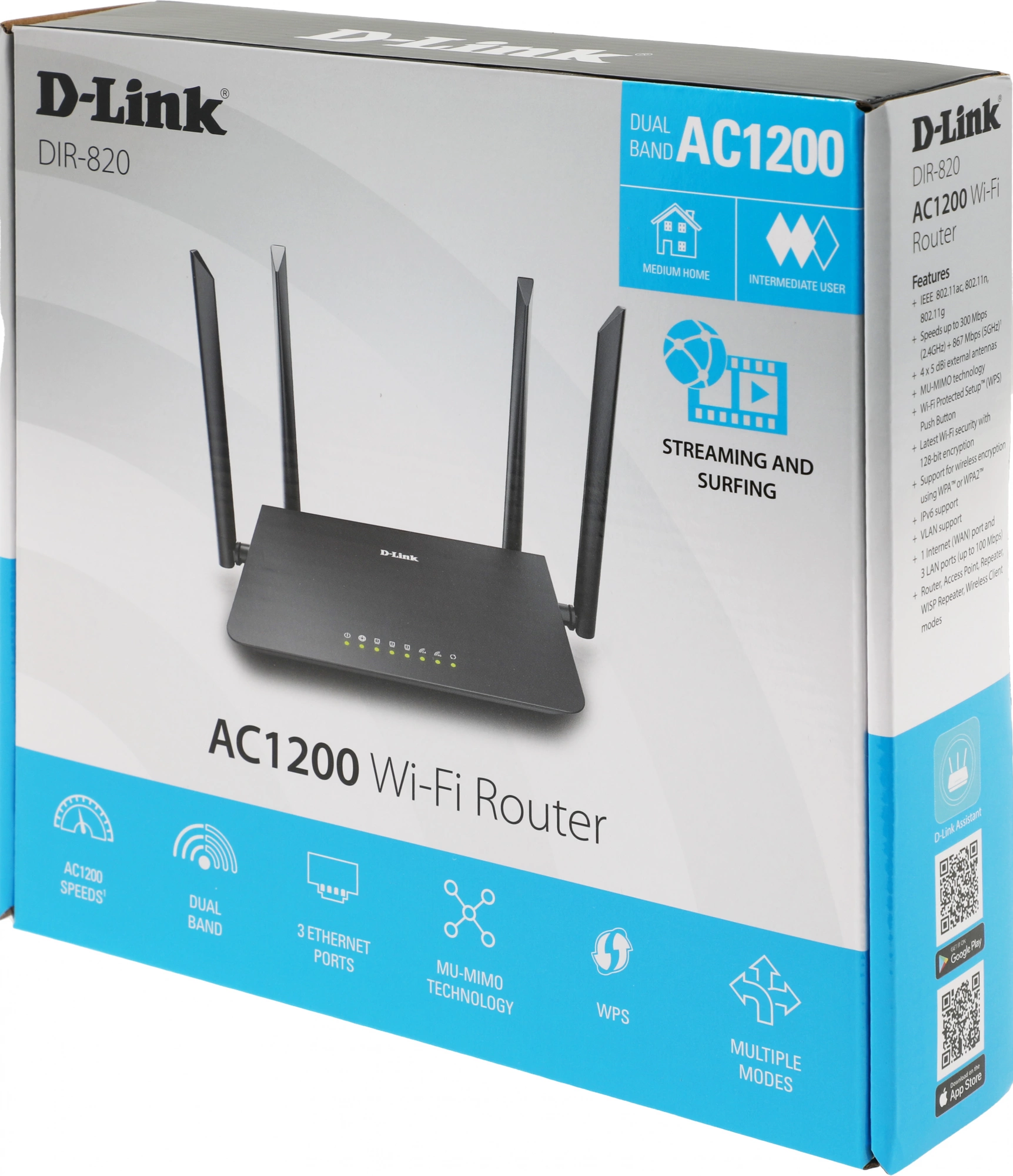 D-Link DIR-820/RU/A1A Беспроводной двухдиапазонный маршрутизатор AC1200 Wave 2 с поддержкой MU-MIMO