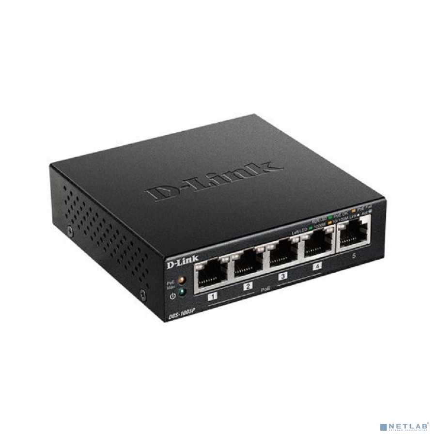 D-Link DGS-1005P/B1A Неуправляемый коммутатор с 5 портами 10/100/1000Base-T, функцией энергосбережения и поддержкой QoS (4 порта с поддержкой PoE 802.3af/802.3at (30 Вт), PoE-бюджет 60 Вт) D-Link DGS-1005P/B1A Неуправляемый коммутатор с 5 портами 10/100/1000Base-T, функцией энергосбережения и поддержкой QoS (4 порта с поддержкой PoE 802.3af/802.3at (30 Вт), PoE-бюджет 60 Вт)