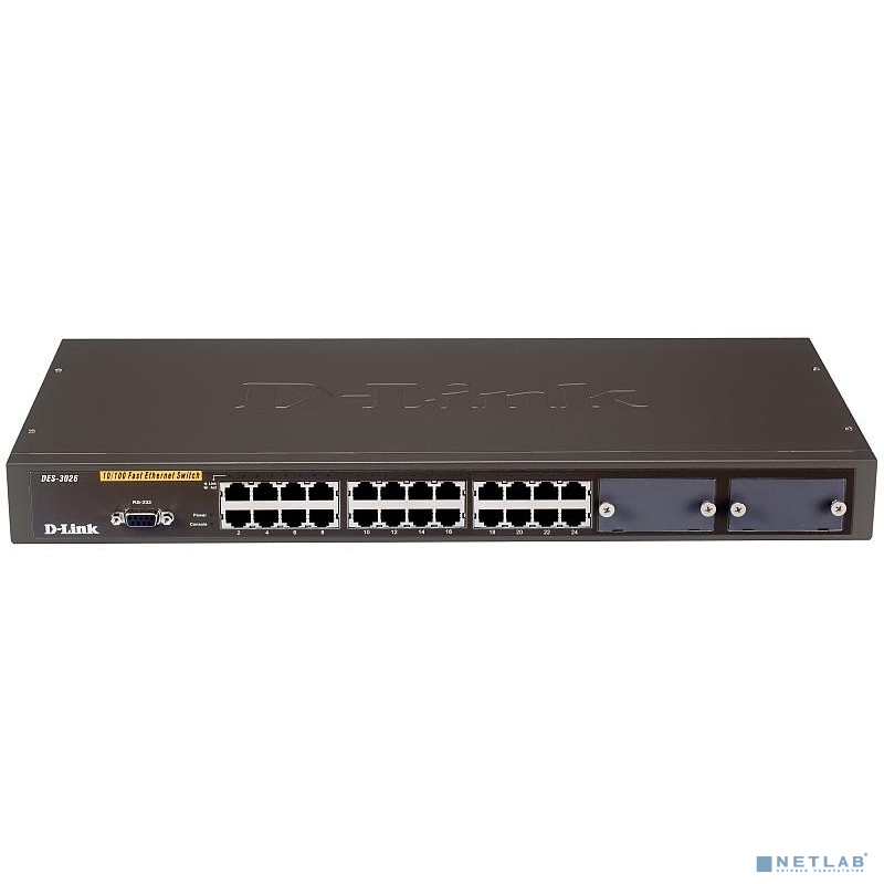 D-Link DES-3026_RFB/A3 Восстановленный управляемый L2 коммутатор, 24x100Base-TX, 2 слота расширения, б/модулей в комплекте