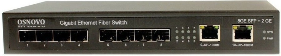 Коммутатор/ OSNOVO Гигабитный коммутатор, 8 *SFP 1000Base-FX, 2 x10/100/1000Base-T