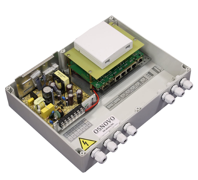 Уличный коммутатор OSNOVO SW-80402/WL Уличный управляемый (L2+) PoE коммутатор на 6 портов. Порты: 4 x GE (10/100/1000Base-T) с PoE (до 30W) + 2 x GE SFP (1000Base-X). Соответствует стандартам PoE IEE