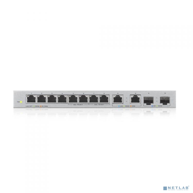 ZYXEL XGS1010-12-ZZ0101F Коммутатор 2x1/2,5GE, 2xSFP+, настольный, бесшумный