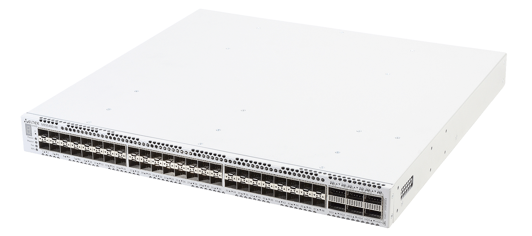 ELTEX MES5400-48 Ethernet-коммутатор 1x10/100/1000BASE-T (OOB), 48x1000BASE-X(SFP)/10GBASE-R (SFP+),6x40GBASE-R (QSFP+) /100GBASE-R (QSFP28), 1xUSB 2.0, коммутатор L3, 2 слота для модулей питания ELTEX MES5400-48 Ethernet-коммутатор 1x10/100/1000BASE-T (OOB), 48x1000BASE-X(SFP)/10GBASE-R (SFP+),6x40GBASE-R (QSFP+) /100GBASE-R (QSFP28), 1xUSB 2.0, коммутатор L3, 2 слота для модулей питания