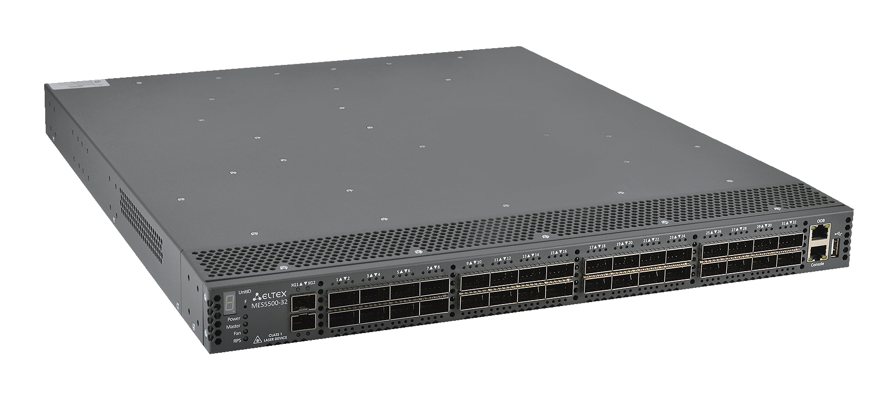 ELTEX MES5500-32 Ethernet-коммутатор 1x10/100/1000BASE-T (OOB), 2x10GBASE-R (SFP+), 32 x 40GBASE-R (QSFP+)/100GBASE-R (QSFP28), 1xUSB 2.0, коммутатор L3, 2 слота для модулей питания ELTEX MES5500-32 Ethernet-коммутатор 1x10/100/1000BASE-T (OOB), 2x10GBASE-R (SFP+), 32 x 40GBASE-R (QSFP+)/100GBASE-R (QSFP28), 1xUSB 2.0, коммутатор L3, 2 слота для модулей питания