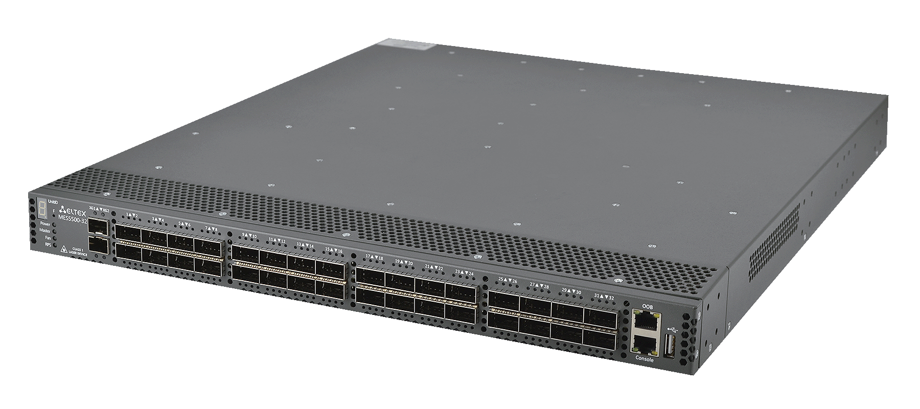 ELTEX MES5500-32 Ethernet-коммутатор 1x10/100/1000BASE-T (OOB), 2x10GBASE-R (SFP+), 32 x 40GBASE-R (QSFP+)/100GBASE-R (QSFP28), 1xUSB 2.0, коммутатор L3, 2 слота для модулей питания ELTEX MES5500-32 Ethernet-коммутатор 1x10/100/1000BASE-T (OOB), 2x10GBASE-R (SFP+), 32 x 40GBASE-R (QSFP+)/100GBASE-R (QSFP28), 1xUSB 2.0, коммутатор L3, 2 слота для модулей питания