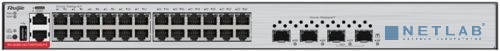 Ruijie RG-S5300-24GT4XS-E 24*10/100/1000Base-T Ethernet ports, 4 10 Gigabit SFP+ ports, 1 management Ethernet port (MGMT), 1 USB port, 1 Console port, and AC power input port on the rear panel Ruijie RG-S5300-24GT4XS-E 24*10/100/1000Base-T Ethernet ports, 4 10 Gigabit SFP+ ports, 1 management Ethernet port (MGMT), 1 USB port, 1 Console port, and AC power input port on the rear panel