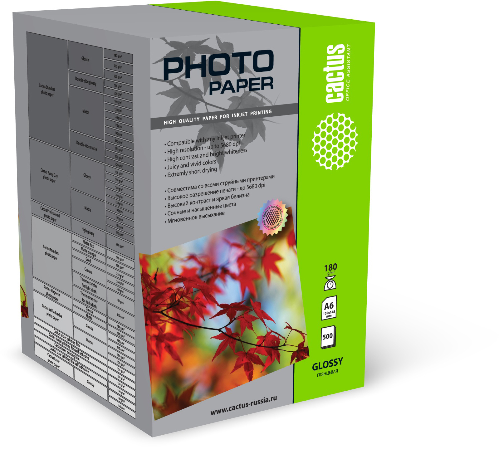 CACTUS CS-GA6180500 Фотобумага глянцевая 10x15 180 г/м2 500 листов