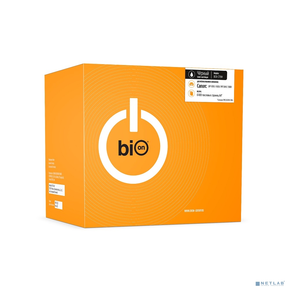 Bion BCR-C719H Картридж для Canon{ i-SENSYS MF5840/MF5880/LBP6300/LBP6650/MF5840/MF5880/LBP6650/LBP6670/LBP6680/MF5940/MF5980/LBP6310dn/LBP6670dn/LBP6680XLBP6311 (6400  стр.), Черный, с чипом
