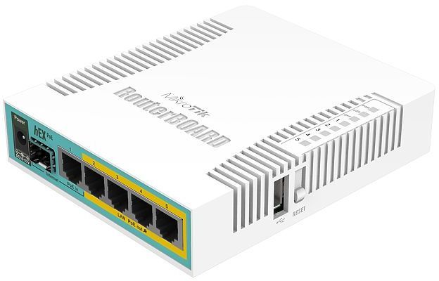 MikroTik RB960PGS Маршрутизатор hEX PoE, 1х SFP, 128MB RAM, 5x Gigabit LAN, USB, plastic case and PSU