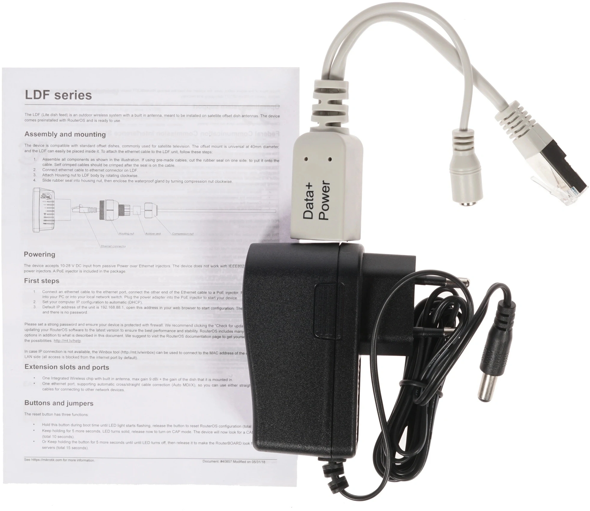 MikroTik RBLDF-5nD LDF 5 Радиомаршрутизатор, Dual Chain 802.11an wireless, 600MHz CPU, 64MB RAM, 1x LAN, outdoor case, POE