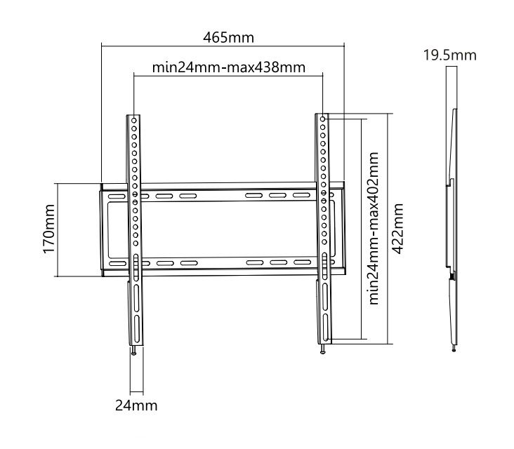 Крепление Ultramounts UM812F {Для использования с телевизорами диагональю 32"-55", весом до 35кг.Расстояние телевизора от стены 19.5мм. VESA 200х200, 400х200, 300х300 400х400}