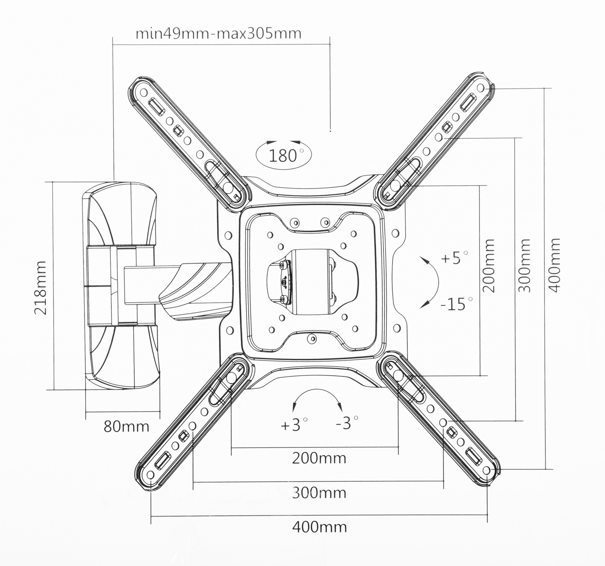 Крепление Ultramounts UM869 {Для использования с телевизорами диагональю 23"-55", весом до 35кг. Возможен наклон до 15 градусов и подъем до 5 градусов Поворот влево и вправо на 90 градусов. Расстояние