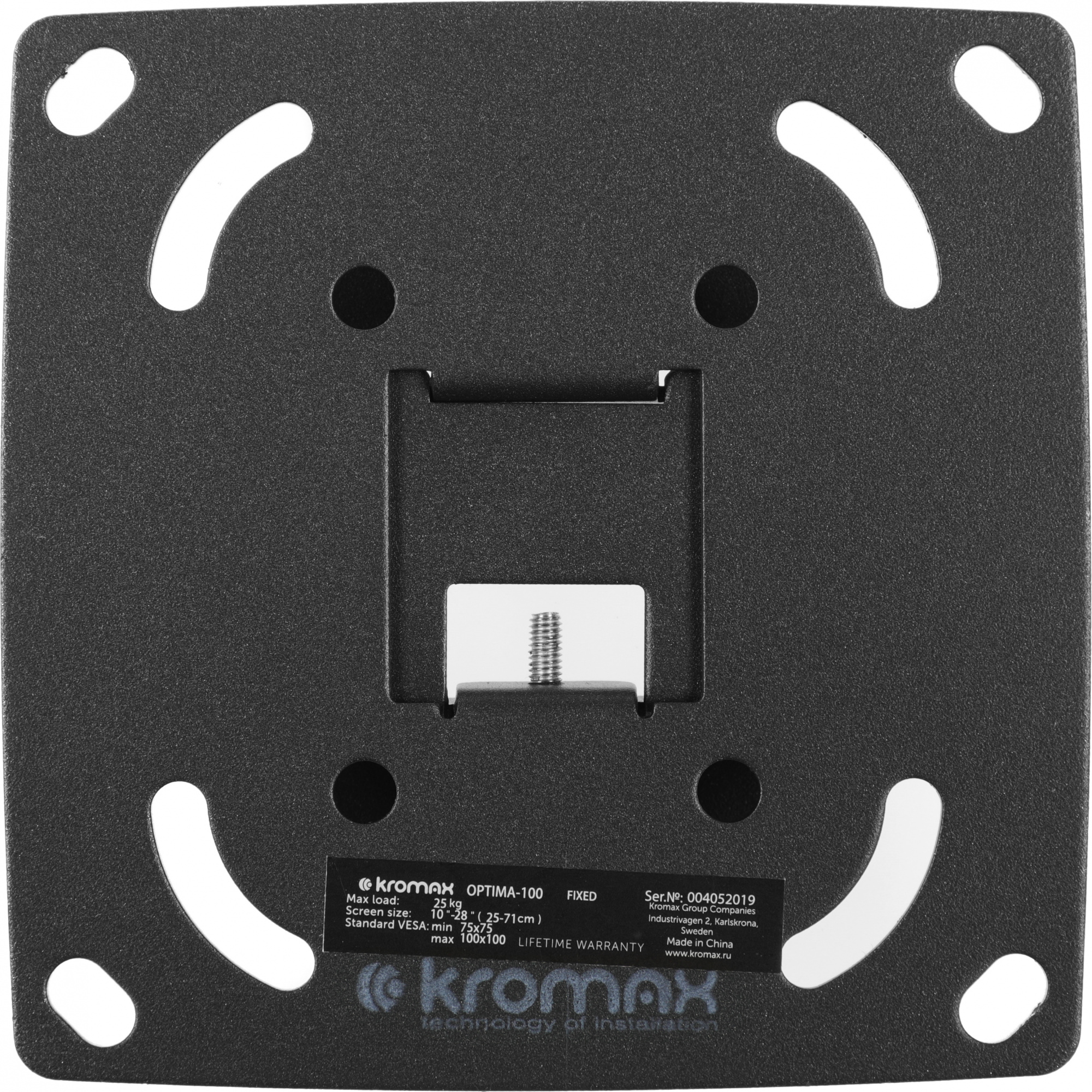 Kromax OPTIMA-100 black {Кронштейн для LED/LCD телевизоров 10"-28", max 25 кг, настенный, 0 ст свободы, 23.5 мм, max VESA 100x100 мм} Kromax OPTIMA-100 black {Кронштейн для LED/LCD телевизоров 10"-28", max 25 кг, настенный, 0 ст свободы, 23.5 мм, max VESA 100x100 мм}