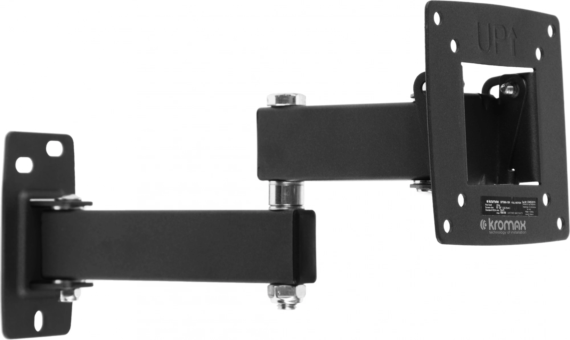 Kromax OPTIMA-104 black {Кронштейн для LED/LCD телевизоров 10"-28", max 25 кг, настенный, 3 ст свободы, наклон +5°-12°, поворот ±90°, от стены 68.5-322 мм, max VESA 100x100 мм}