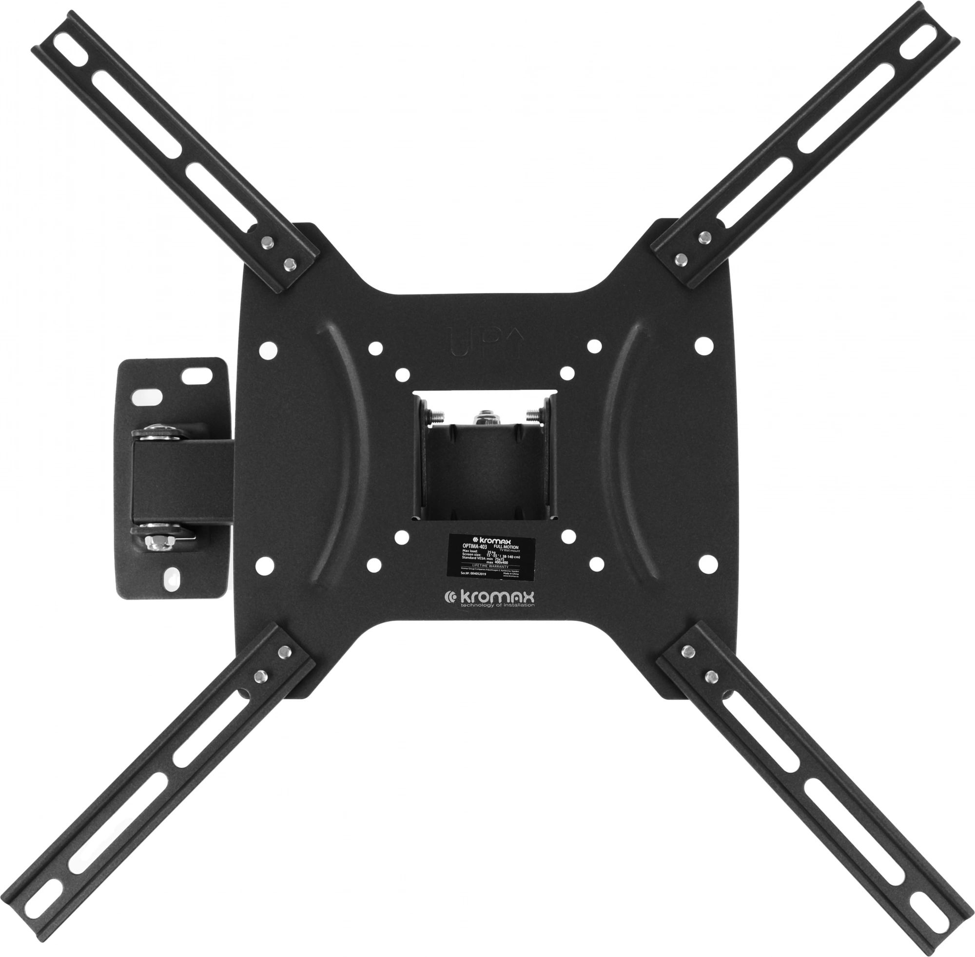 Kromax OPTIMA-403 black {Кронштейн для LED/LCD телевизоров 15"-55", max 25 кг, настенный, 3 ст свободы, наклон +5°-12°, поворот ±90°, от стены 68.5-225 мм, max VESA 400x400 мм}
