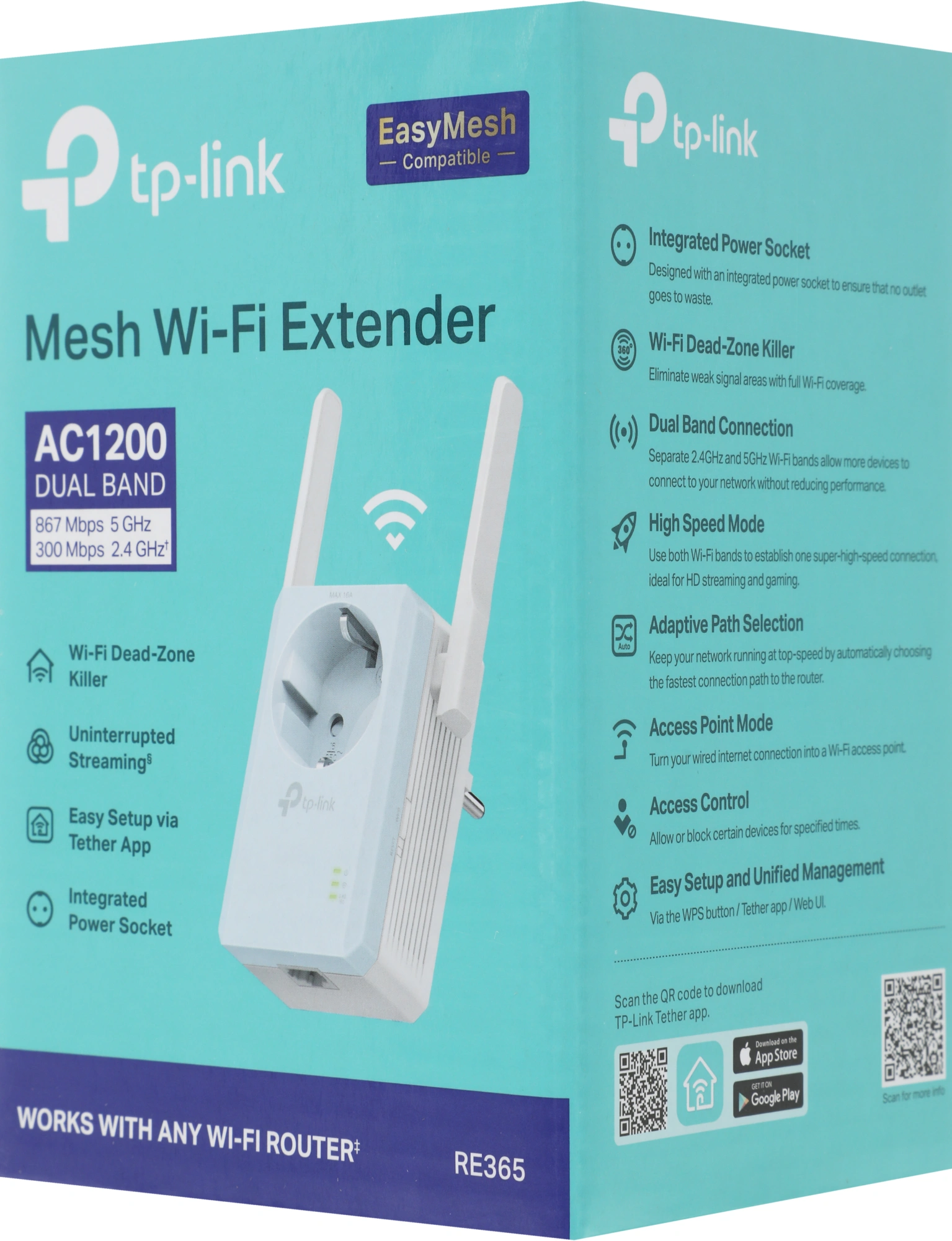 TP-Link RE365 AC1200 Двухдиапазонный усилитель сигнала Wi-Fi 5 со встроенной розеткой