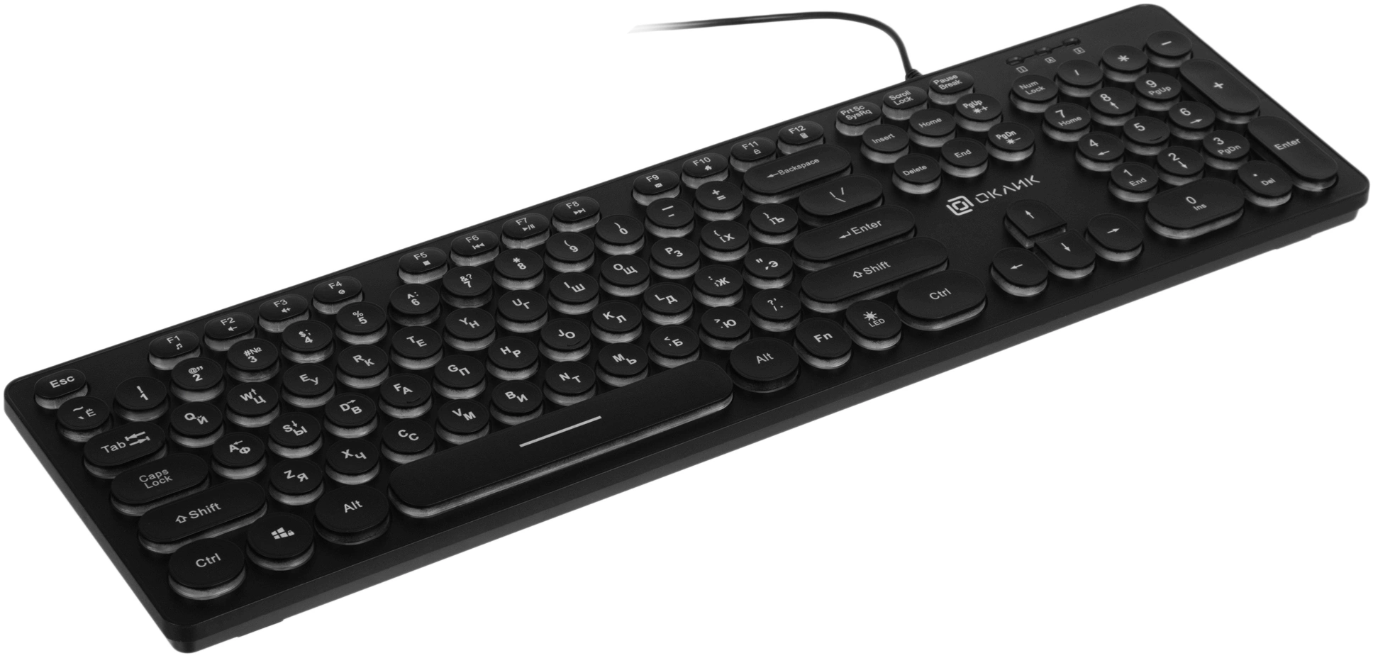 Клавиатура Oklick 420MRL черный USB slim Multimedia LED [1091226]