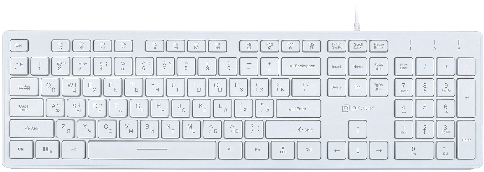Клавиатура Oklick 550ML белый USB slim Multimedia LED [1061618]