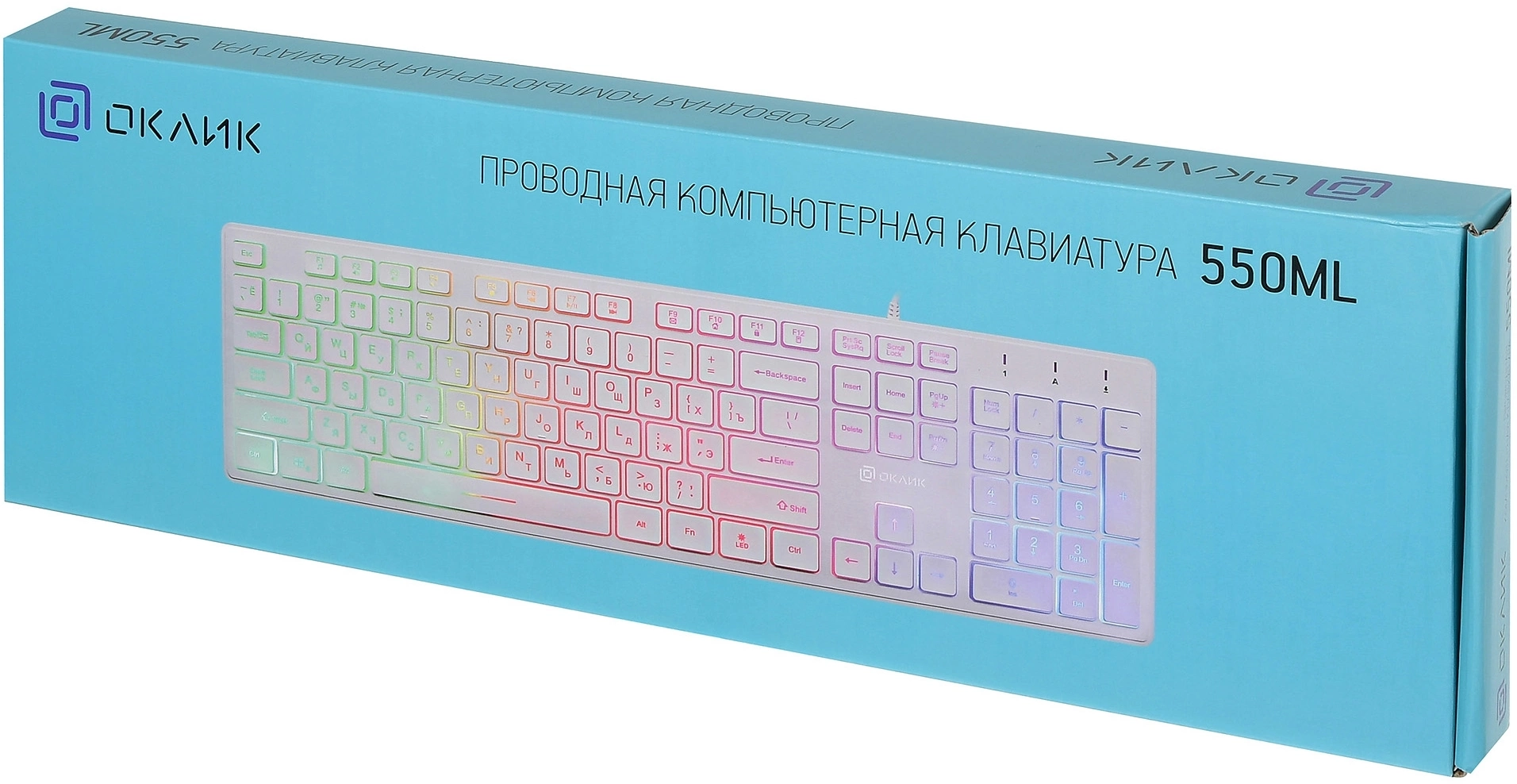 Клавиатура Oklick 550ML белый USB slim Multimedia LED [1061618]