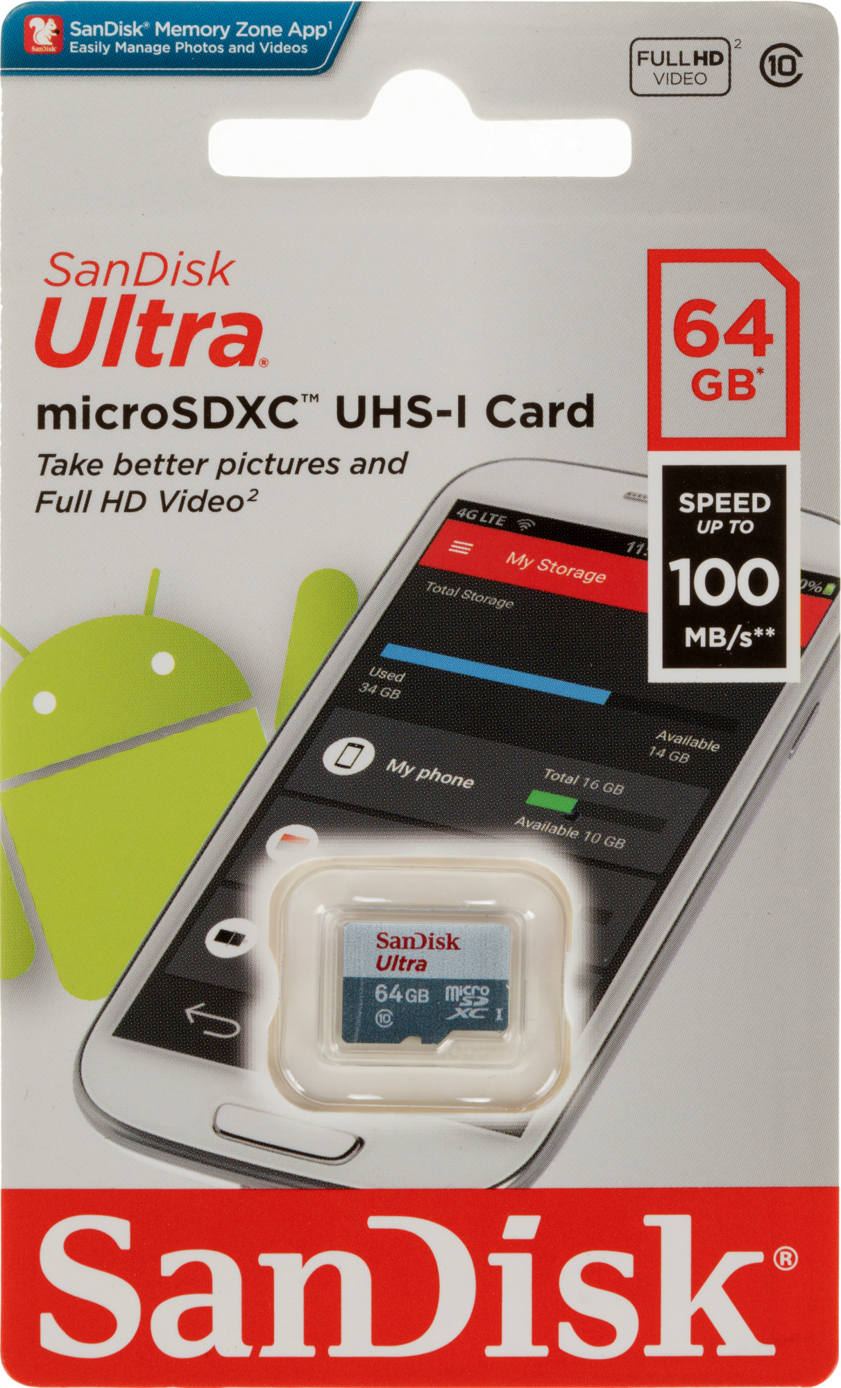 Micro SecureDigital 64Gb SanDisk SDSQUNR-064G-GN3MN Ultra Light w/o adapter