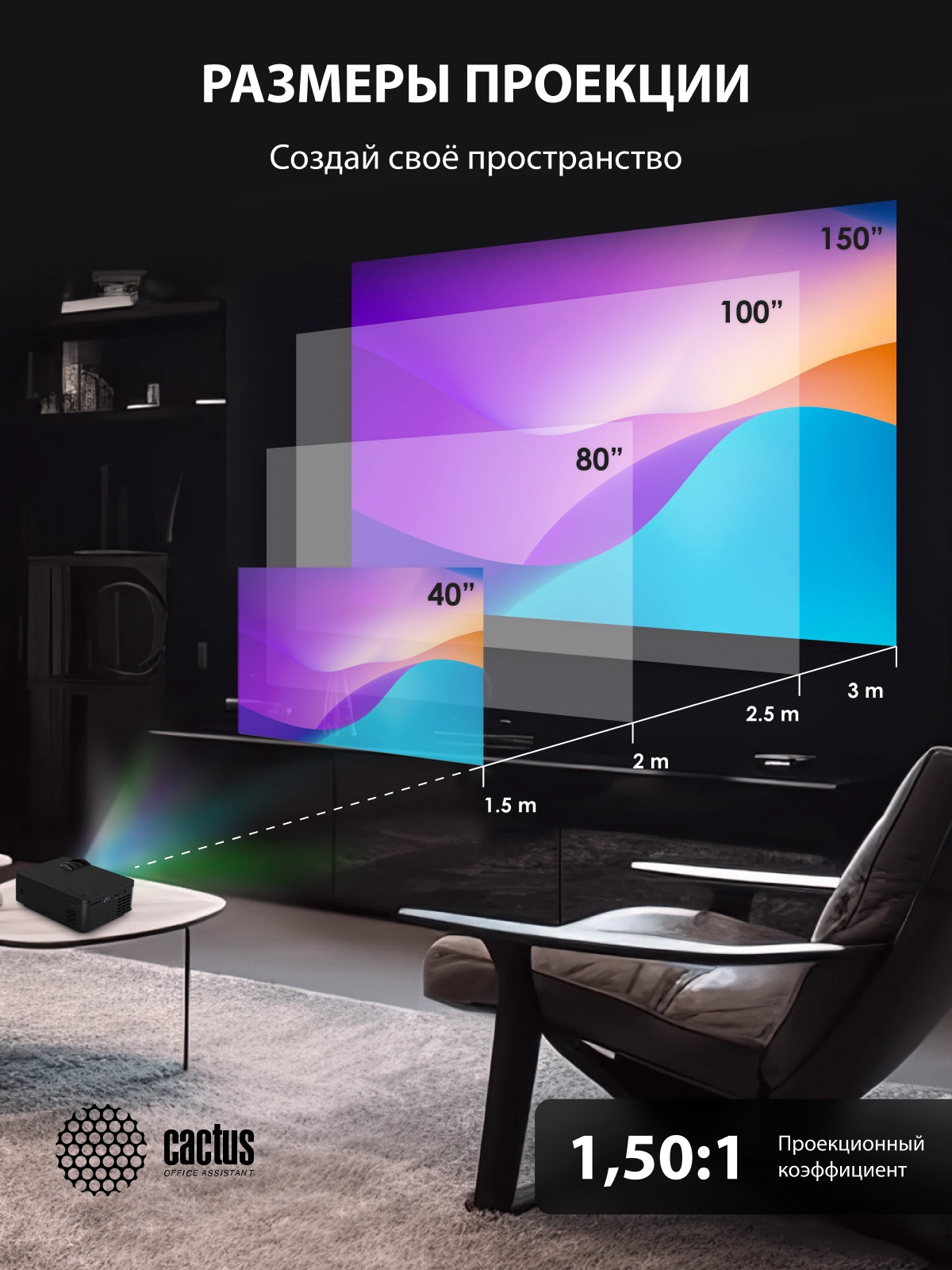 Cactus Проектор CS-PRE.05B.WXGA {LCD 1800Lm (1280x720) 1500:1 ресурс лампы:30000часов 1xUSB typeA 2xHDMI 1.75кг}