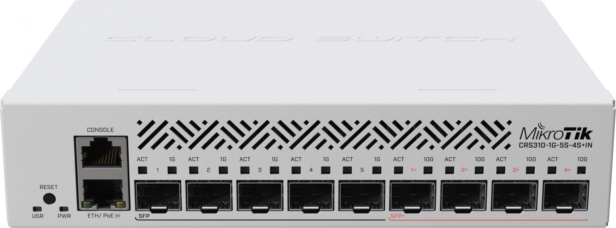 MikroTik CRS310-1G-5S-4S+IN Коммутатор управляемый, 1RJ45 1Gbit, 5*SFP 1Gbit, 4*SFP 10Gbit, POE in, indoor case, RouterOS L5