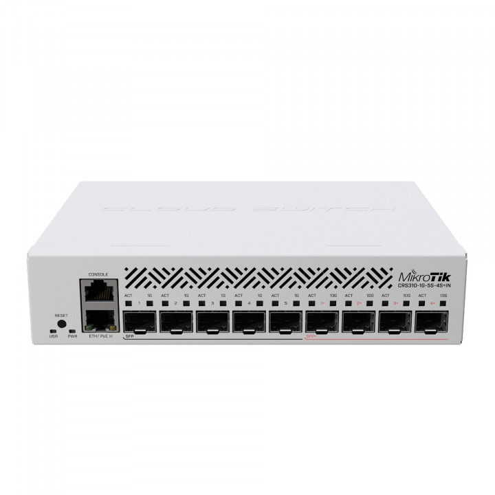 MikroTik CRS310-1G-5S-4S+IN Коммутатор управляемый, 1RJ45 1Gbit, 5*SFP 1Gbit, 4*SFP 10Gbit, POE in, indoor case, RouterOS L5