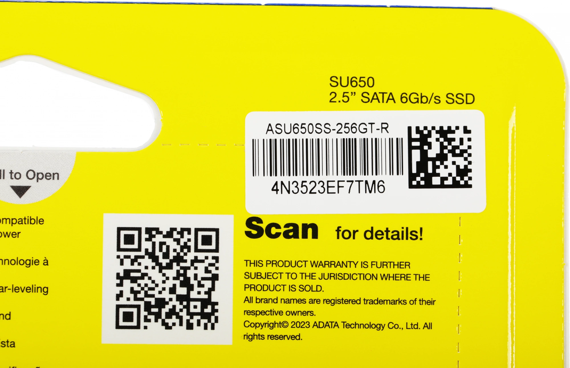 A-DATA SSD 256GB SU650 ASU650SS-256GT-R {SATA3.0}