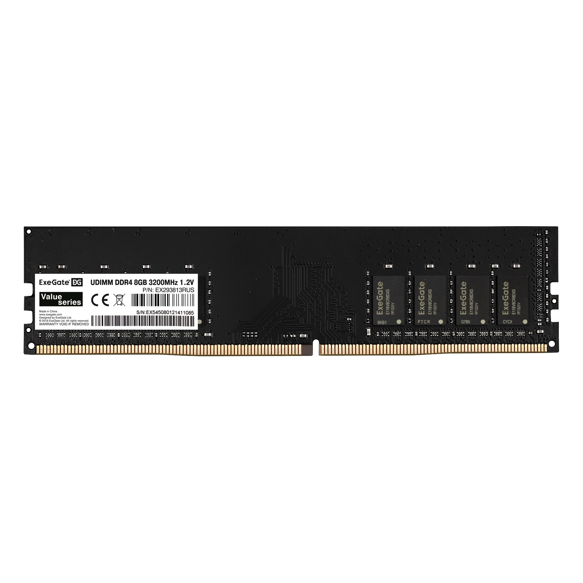 Exegate EX293813RUS Модуль памяти ExeGate Value DIMM DDR4 8GB <PC4-25600> 3200MHz