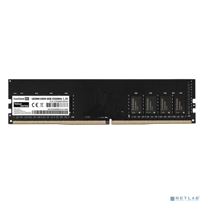 Exegate EX293813RUS Модуль памяти ExeGate Value DIMM DDR4 8GB &lt;PC4-25600&gt; 3200MHz