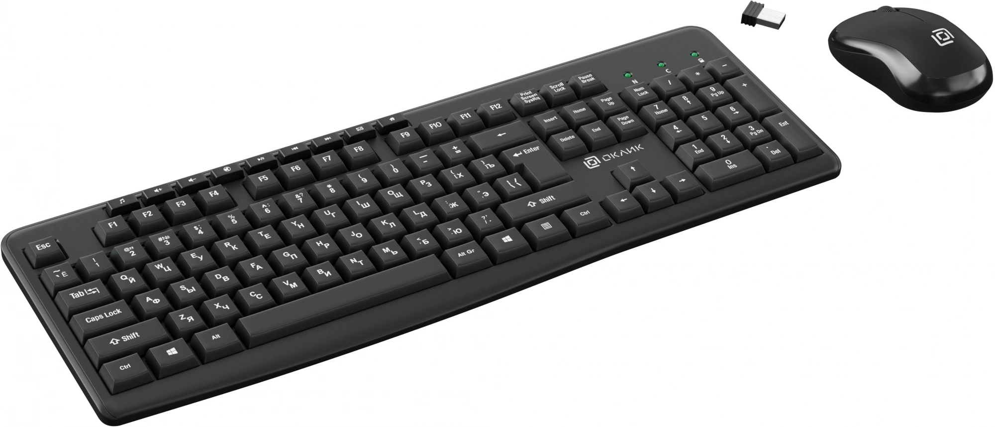 Комплект (клавиатура+мышь) Oklick 225M, USB, беспроводной, черный [1454537]